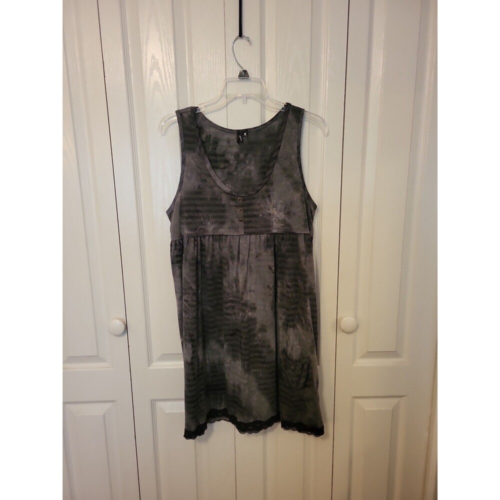 KENSIE Gray tie dye tank dress with lace trim